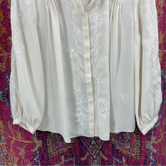 JOIE Teda Floral Embroidered Hidden Button Down Blouse Off White/White Top - Picture 5 of 8